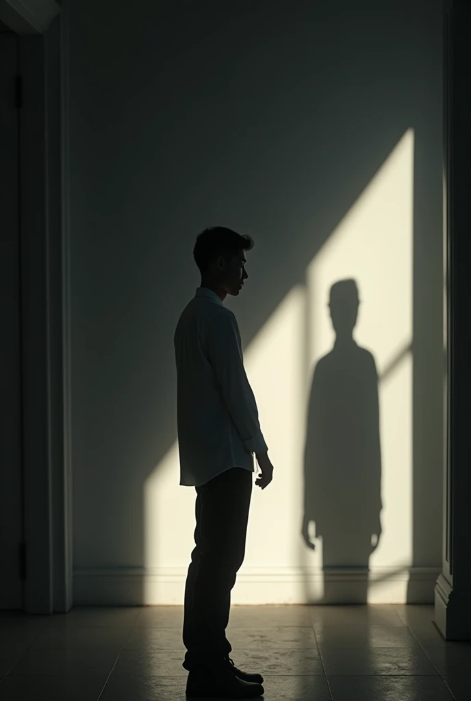 Human figure whose shadow is reflected on the wall