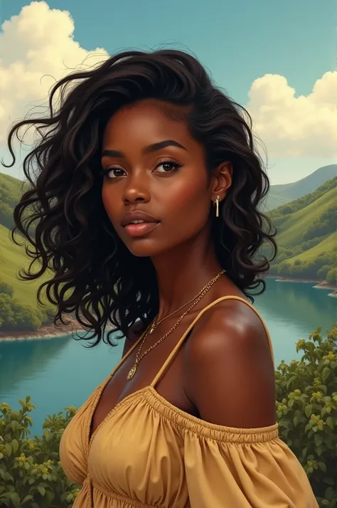 Je veux une image pour mettre sur la couverture de mon roman, La vie dAline est le titre du roman. Je veux avoir une belle fille noire, avec un beau paysage en arrière plan. Écrivez comme titre "La vie dAline" 