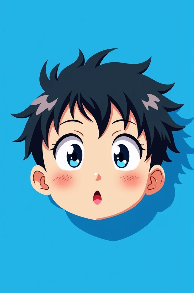 Create a anime style -character with a large, details face. The character should be predominantly any attractive color with exposure, expressive blinking eyes and a . The background should be a vibrant blue. The style should be simple and playful, resembli...