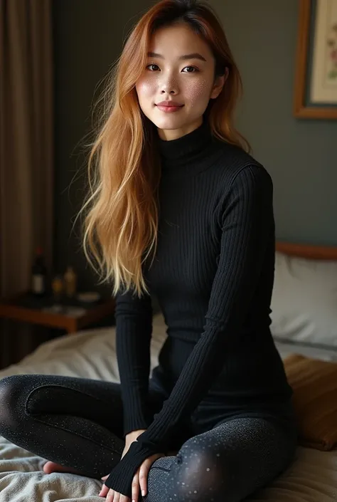 Japanese gal, lots of small grains on face and her all body:2.0,pus-like White grains,:2.0,her  skin causes tritophobia:2.0、smile,sexy gal、dark black skin,golden hair、 sit with legs spread
、 gal make up