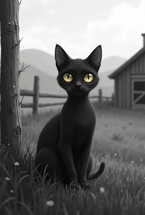 black and white cat on the farm