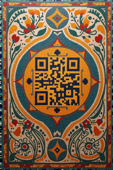 Anatolian mosaic integrating a QR code