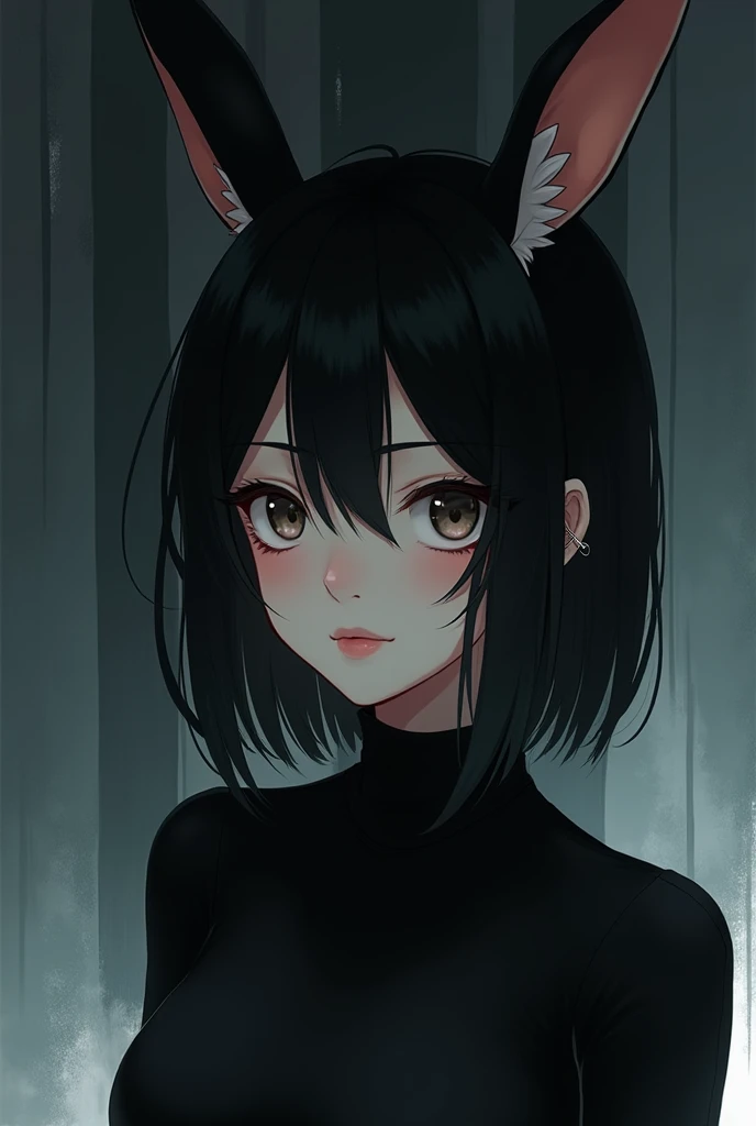 Oriental girl, rabbit ears,  animation in black clothes 