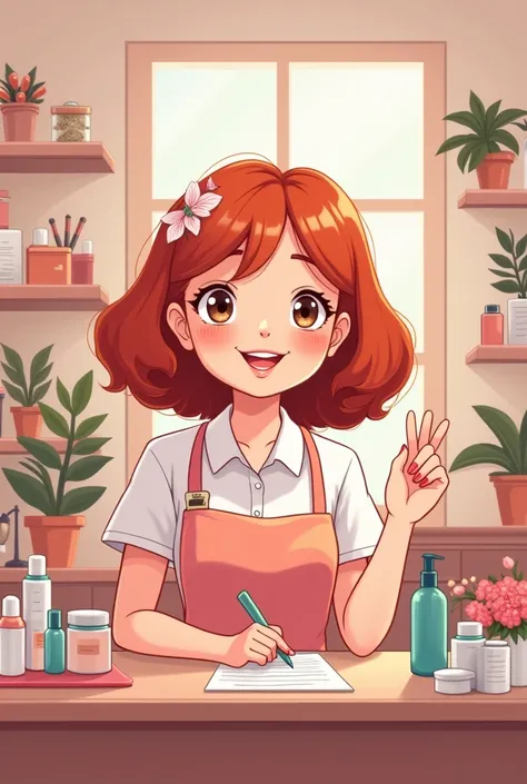 Woman who manicurist in a beauty salon with chubby red hair aesthetic cartoon for a logo 