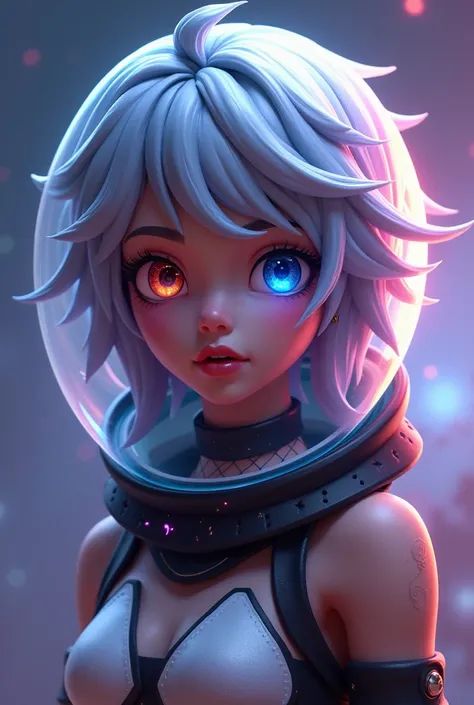 3D character for the video game ,  style League of Legends or Fornite for a full-body third-person action game,
masterpiece 
improved:1.5)0.9], (Space and astronauts:1.2) ( Messy silver hair:1.1) (heterochromia:  xanthochromia and blue eyes :1.2) (Space he...