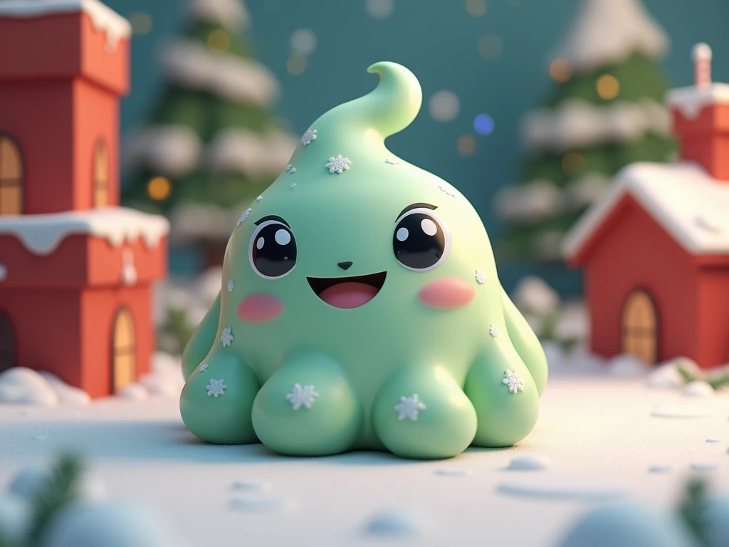 rounded shaped slime that has eyes and looks cute, looks at the user, lowpoly, cartoony, 3d game asset, christams themed 