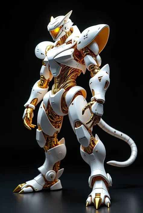 (full-body shot:1.5), (full view:1.5), personification,Pure black background, A platinum tiger transparent mecha stands on the ground in a fighting posture,Exquisite white transparent glass mechanical armor, Metal mechanical mask, Precision luminous electr...