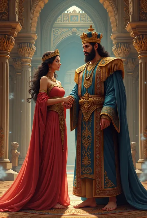 Esther and King Ahasuerus positioned forward in composite clothes