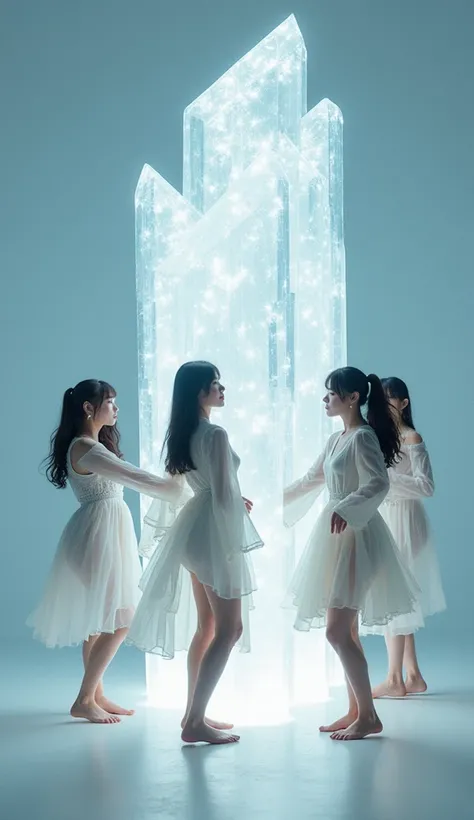 I took photos for a new concept album. Created a concept photo of a girl group dancing next to a sparkling transparent white crystal. 