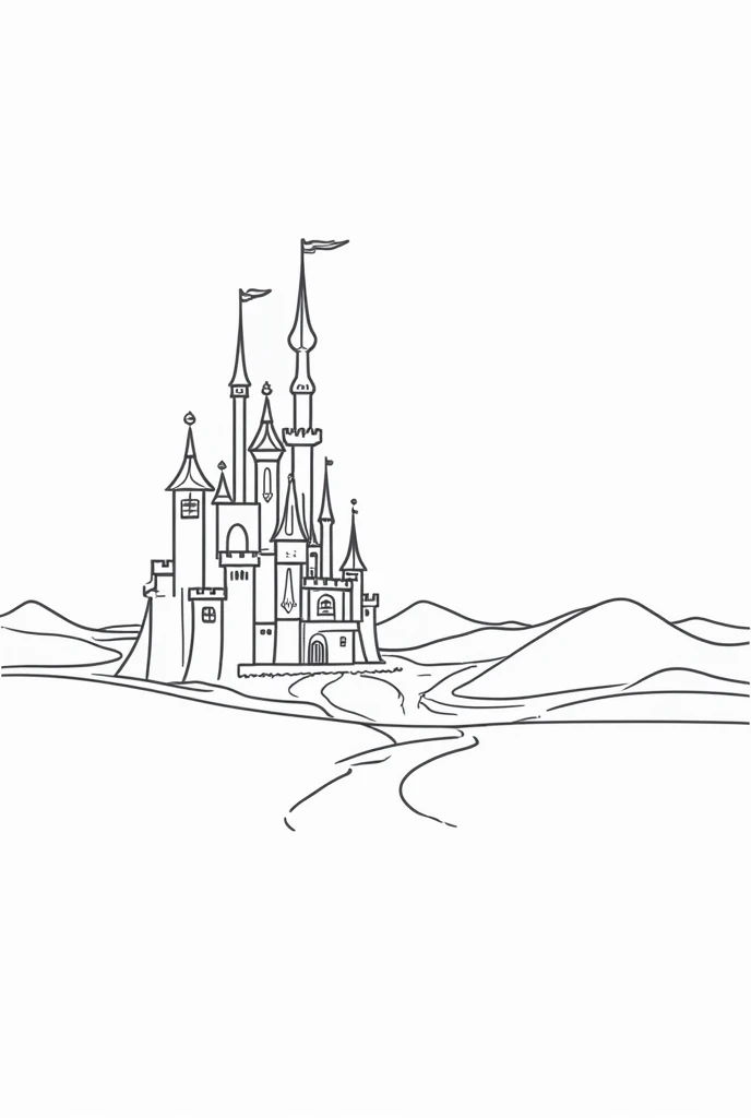 Landscape of a black and white cartoon castle for coloring 