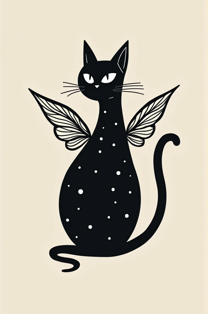 Create logo of a black cat with white spots with minimalist wings