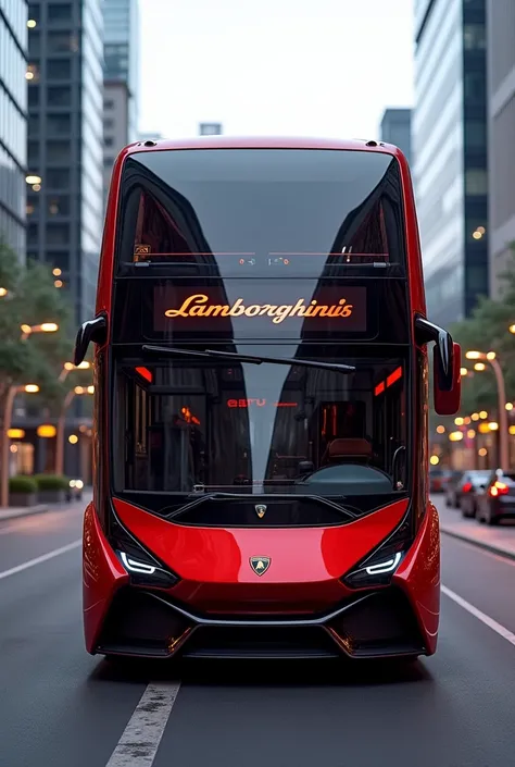 Create a luxury double-decker bus ....  With the red Lamborghini brand 