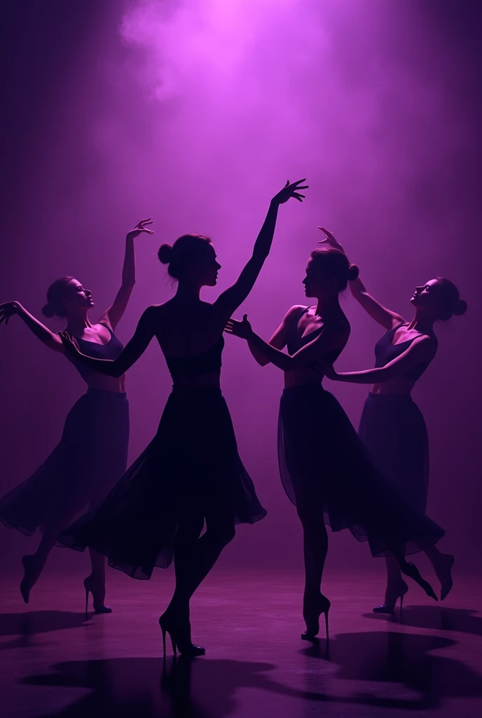 Purple color dark silhouettes of dancers choreographic group Esthet