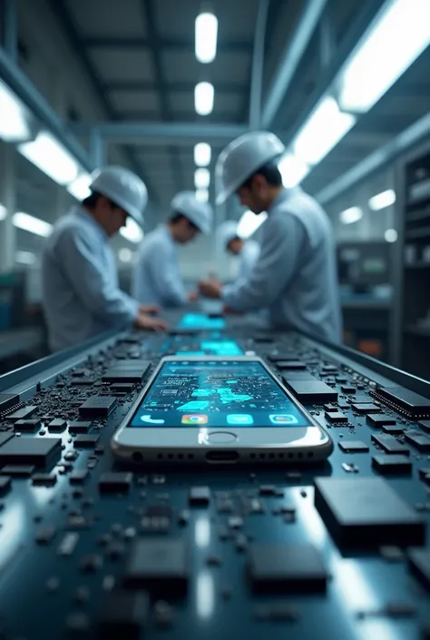 Cell phone being manufactured with focus