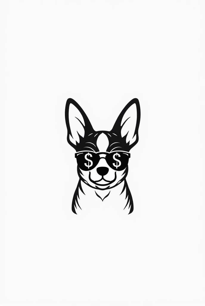 A dog icon wearing sunglasses with dollar sign, simple black outline only