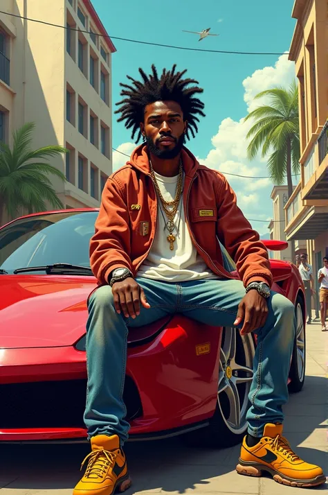 Créer une image "Himra". Cependant, je peux générer une image d’un artiste ivoirien imaginaire ayant un style particulier, posant avec une Ferrari, si vous me donnez des détails sur son apparence (bronze, coiffure rasta , vêtements méchan méchan, etc.) et ...