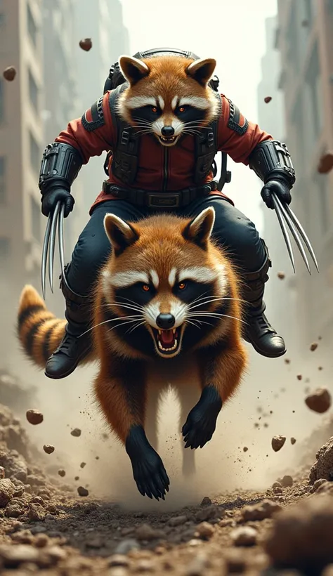 Rocket Raccoon riding a wolverine into battle: A feral yet inventive combination of wit and power.
