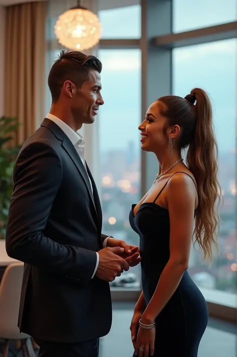 ultra realistic image of ronaldo talking to ariana grande