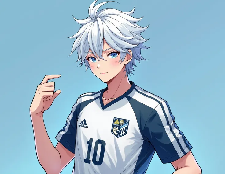 " Create a male character that has the brother of Nagi Seishiro , de Blue Lock,  with physical features identical to those of Nagi .  The character has platinum white hair ,  slightly messy ,  and eyes with a clear and serene tone .  His expression is calm...