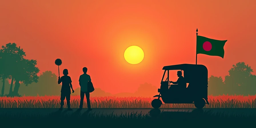 make a simple victory day cover photo. Bangladeshi Flag in background. The sun will raise from the red color. Content: paddy crop also will be focused. Farmers has been fired and students wearing bags on the road with flags also be visible in the Photo. Ri...