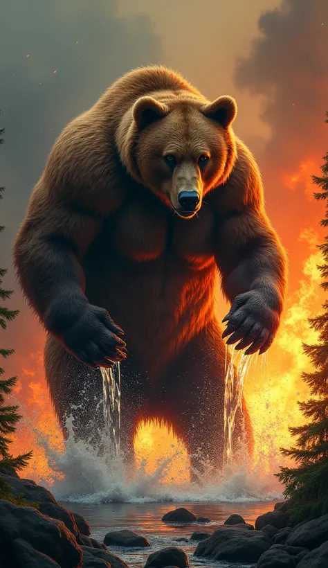 Once a forest caught fire. The bear extinguished the fire with water alone.