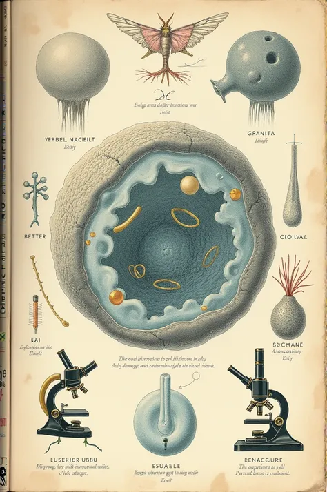 fais la première de couverture dune livre qui parle de  la cellule depuis la création du premier microscope jusquà la mise en évidences de la théorie cellulaire et de la vision actuelle des cellules.
Sans écriture dessus