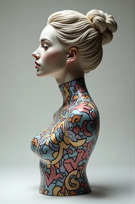 Can you create the image of a bust with graffiti print on part of the back for women 
