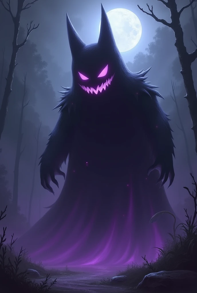 Make me a very dark Gengar ghost Pokémon that is very faithful to the original 