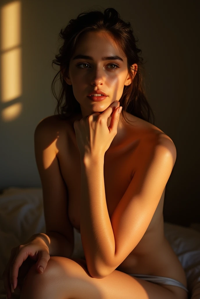 a nude, sensual woman, extremely detailed, elegant pose, beautiful detailed eyes, beautiful detailed lips, flawless skin, smooth skin, hourglass figure, delicate feminine features, glowing skin, chiaroscuro lighting, dramatic lighting, cinematic lighting, ...