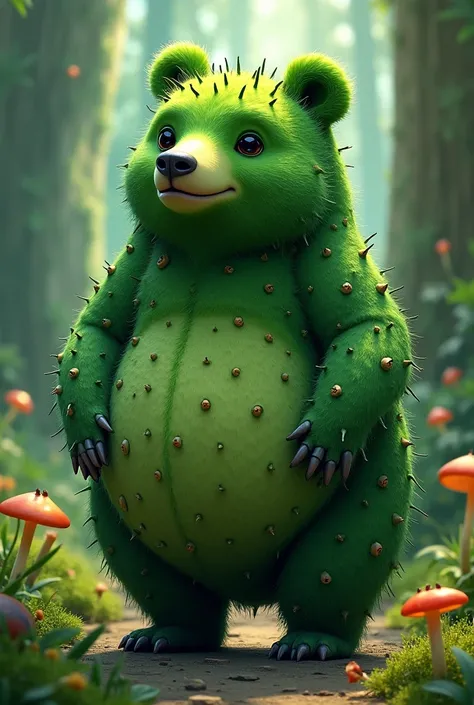 A green bear covered in caccole



