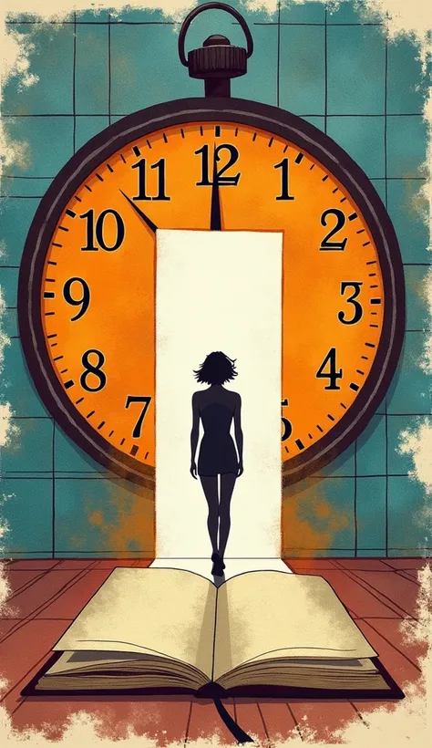 A collage-style image showing a journal, a clock, and a silhouette of a person walking confidently toward a glowing door. Surround the scene with keywords like Goals, Reset, Motivation, and Success, creating a vibrant and dynamic visual that conveys person...