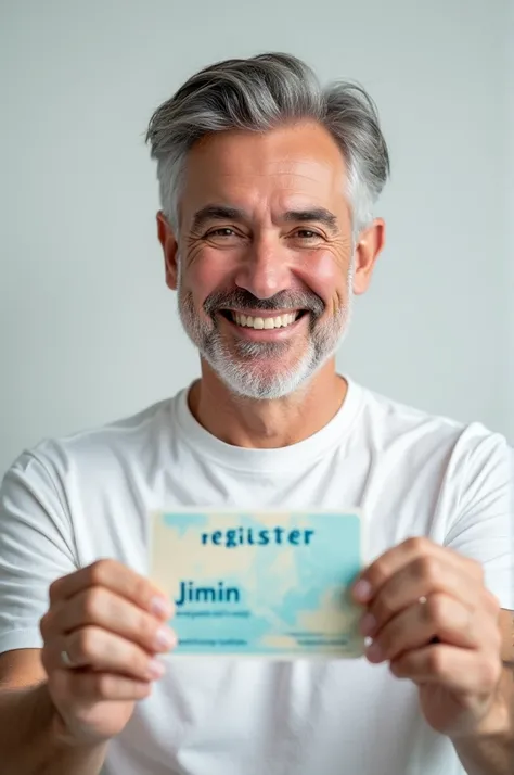 An image of a white man raising a card written " register for Jimin membership