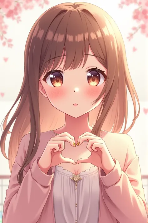 anime girl makes a heart with his finger