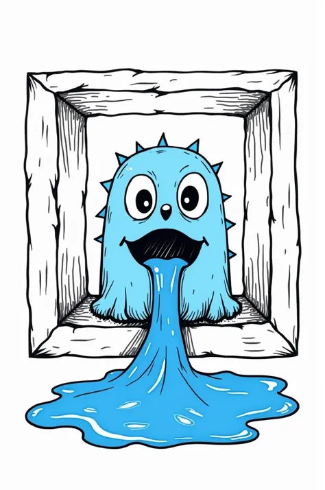 Create a coloring page of the blue drool character inside a box