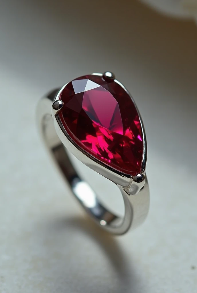 A best  design for a silver ring with tear cut red corinder stone 5x3mm