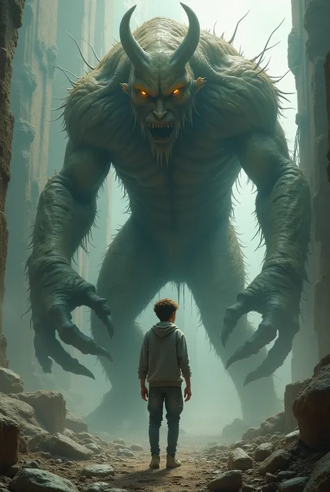 Young man with monster