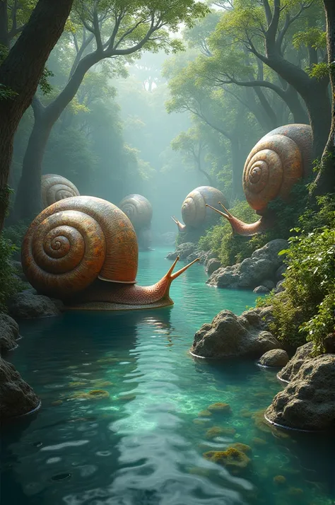 A river full of giant snails