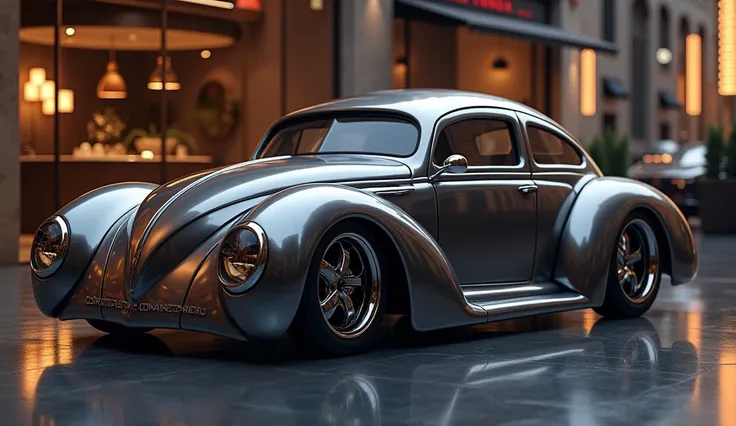 2025 Modern Consept Design volkswagen beetle AnD bmw MiX Design Back Colour, luxury showroom,blurred background, high quality, photorealistic, intricate details, 8k, sharp focus, dramatic lighting, shiny surface, glossy reflection, elegant design, vintage ...