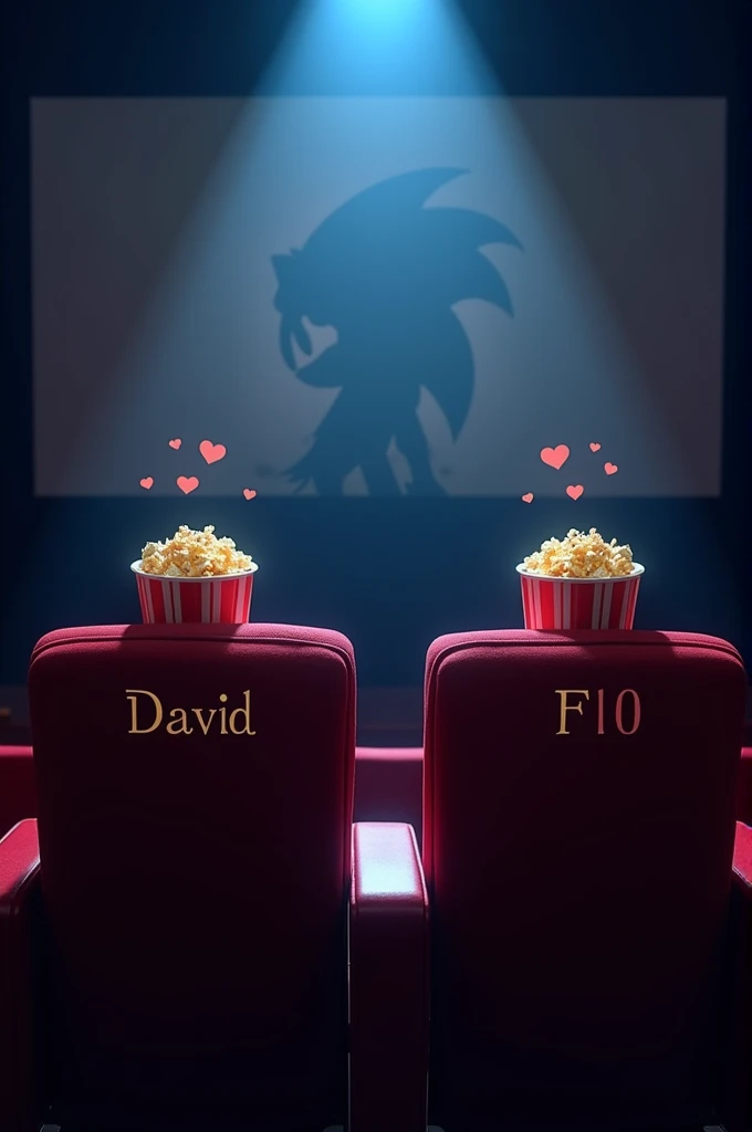 Main Elements
1 .  Background
 - A movie theater with dim lights ,  focused on the two banks F10 and F11 .  
    - On the screen ,  a design inspired by Sonic  ( but avoids copyrighted characters ).  

2. ** Personalized seats with a couple of Sonic and th...