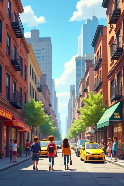 People walking around New York, animated characters