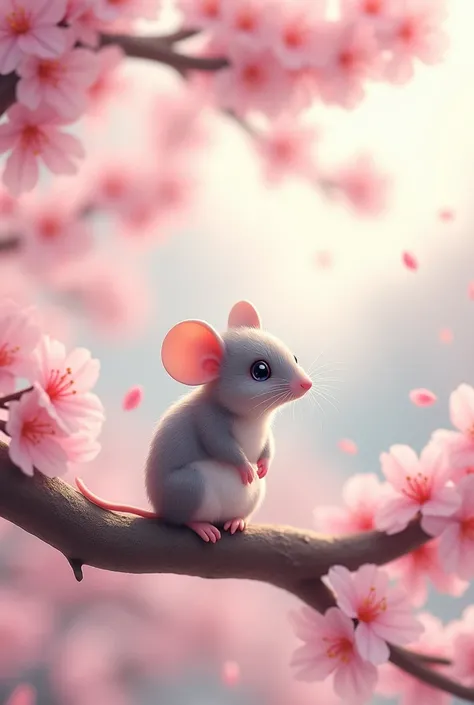 Make a mouse on a cherry blossom background 