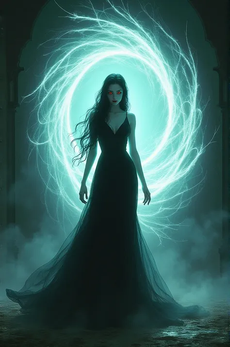 A vampire girl going through a portal 