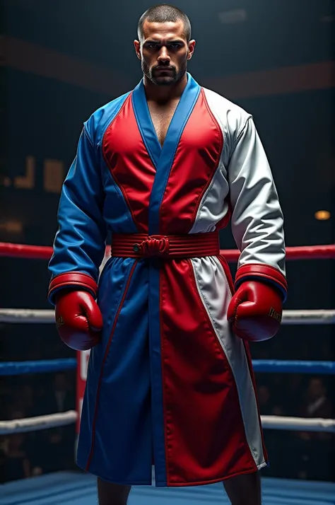 Create red blue and white boxing robe
