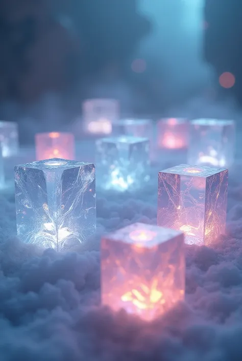 Quartz cubes emitting light and sound waves 