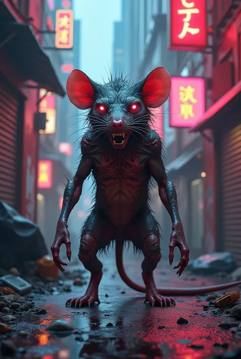 A mutant rat in the neon city