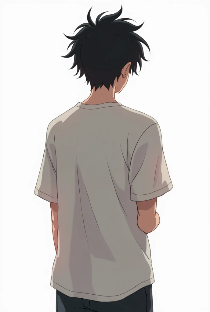 Create an anime boy from the perspective of standing behind, On white background.  who has black hair

Do it again but standing still and make it look full body

Now do the same character but talking on the phone 

Now draw the same character together with...