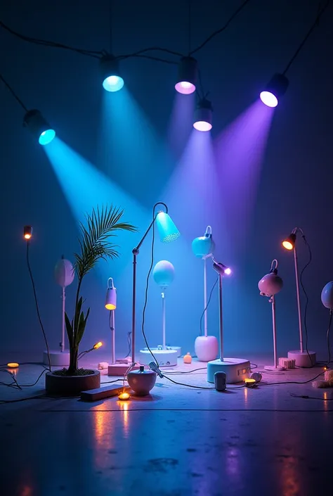 
Create a work of art using light as medium and incorporate various light source instruments such as spotlights, led lights, any light fixtures, table lamps, projectors, mirrors, colour filters, optical lenses, or any other elementary materials associated ...