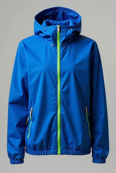 Royal blue windbreaker jacket with a thin vertical green stripe on the front of the sleeves