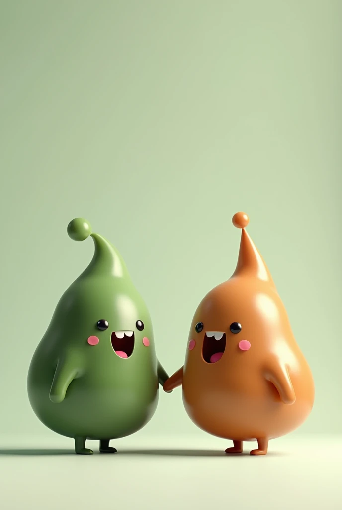 Create an image of two snot holding hands animating one dark green snot and the other brown snot 