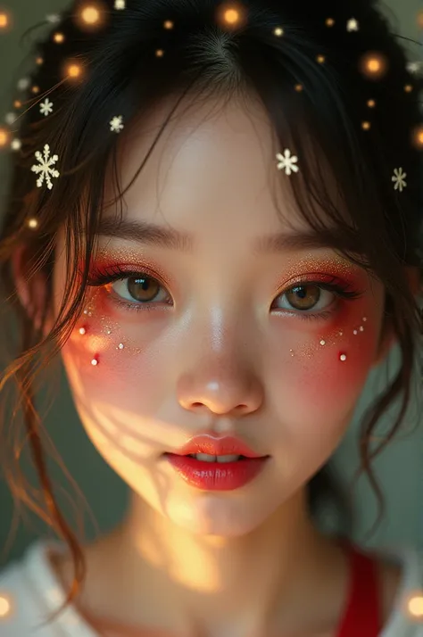 A girl with creative Christmas makeup